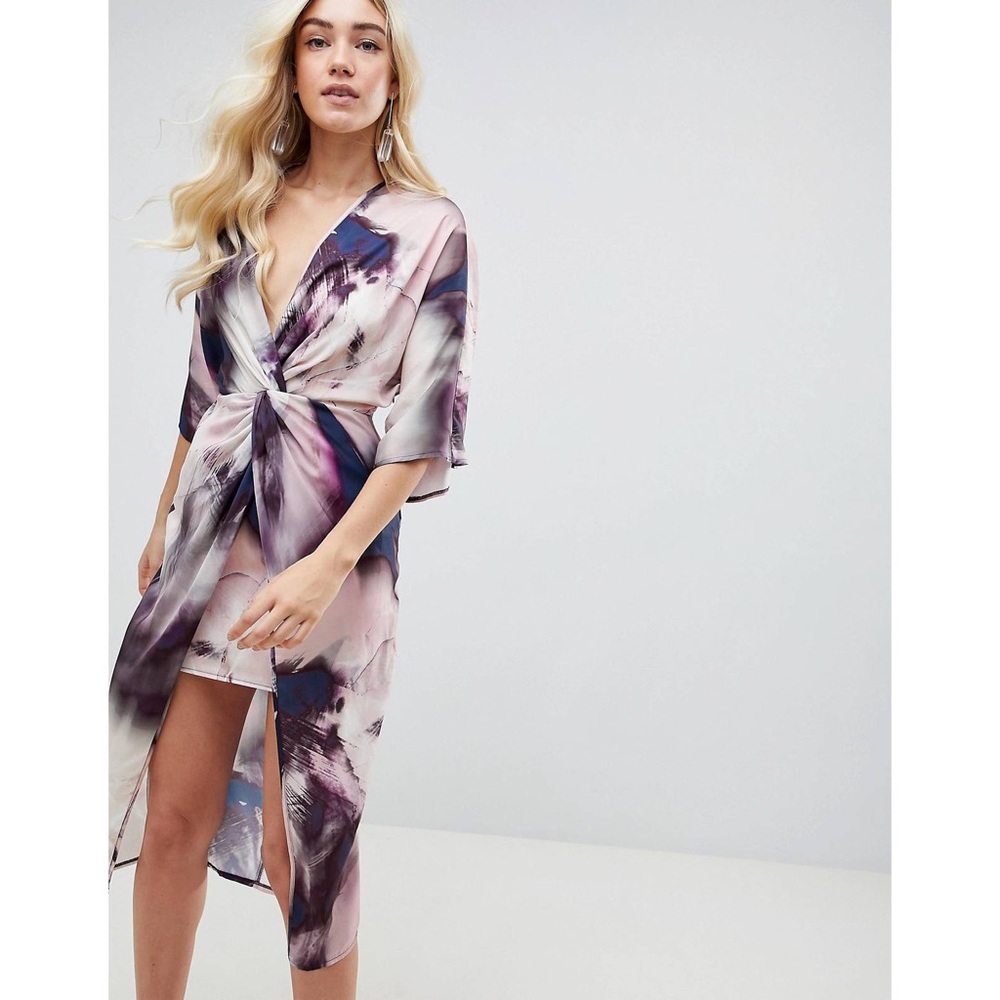 ASOS CURVE Abstract Midi Kimono Dress Sz. 16